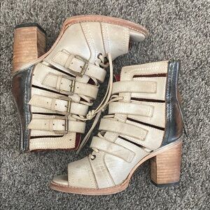 Stylish Cream and Brown Women's Heeled Boots